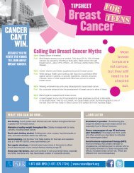 Breast Cancer Tip Sheet For Teens - Roswell Park Cancer Institute