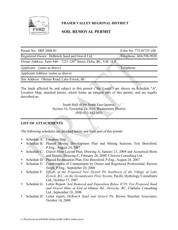 Soil Removal Permit 2008-01 - Fraser Valley Regional District