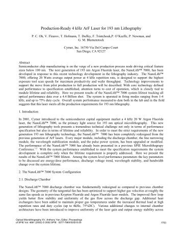 Production-ready 4-kHz ArF laser for 193-nm lithography \ Cymer Inc.