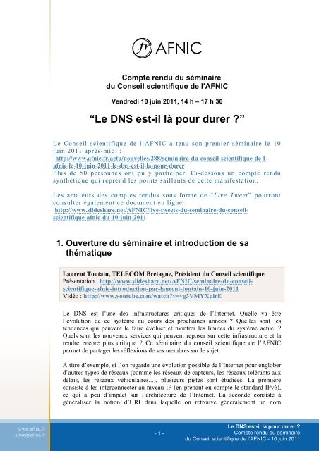 Le DNS est-il lÃ  pour durer ? - Afnic