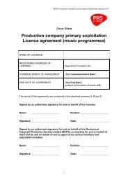 Production company primary exploitation Licence agreement ... - PRS