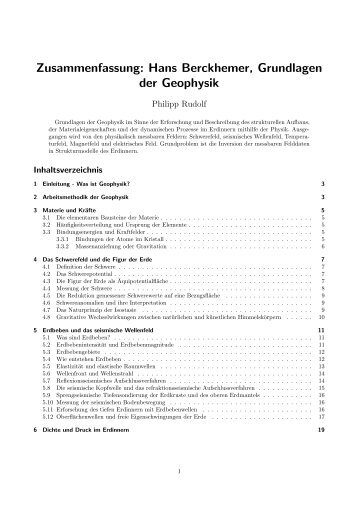 Zusammenfassung: Hans Berckhemer, Grundlagen der Geophysik