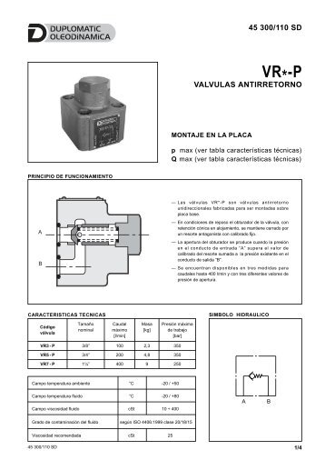 45 300/110 SD VALVULAS ANTIRRETORNO - Duplomatic