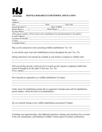 REPTILE REHABILITATOR PERMIT APPLICATION ...