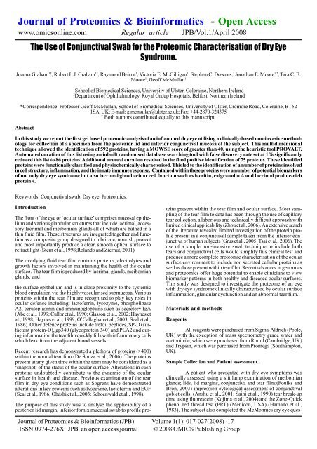 Journal of Proteomics & Bioinformatics - Open Access