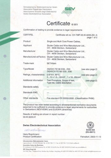 EN50200 Product Certificate BETAflam Â® NHXH, NHXCH - LEONI ...