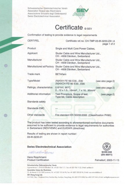 EN50200 Product Certificate BETAflam Â® NHXH, NHXCH - LEONI ...