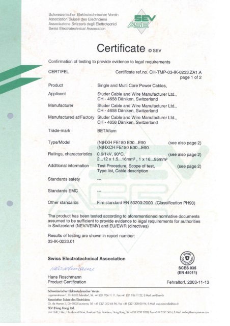 En500 Product Certificate Betaflam A Nhxh Nhxch Leoni