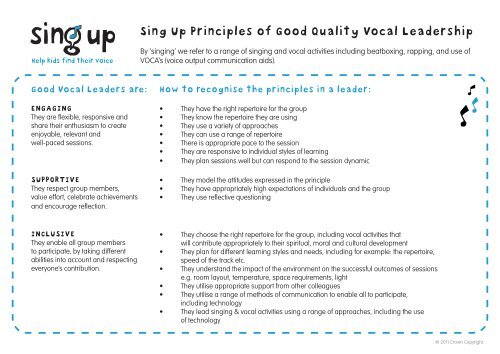 Sing Up Principles of Good Quality Vocal Leadership