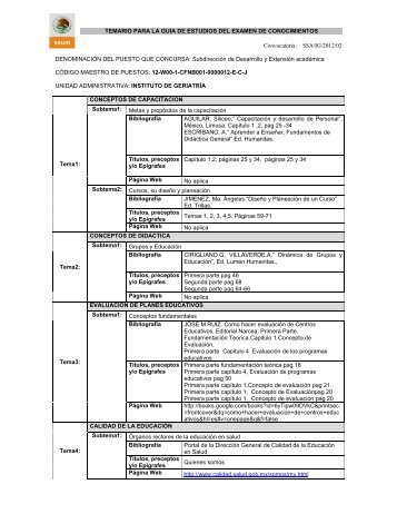 temario para la guia de estudios del examen de conocimientos