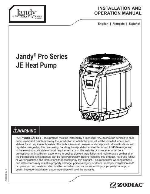 Jandy JE Pro Series Operation Manual - Poolheatpumps.com