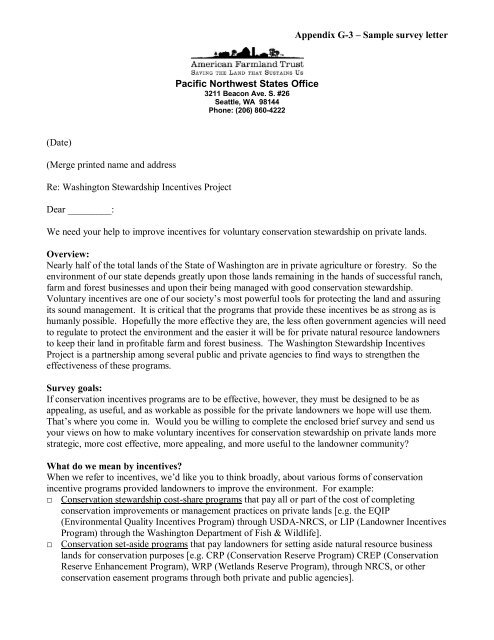 Appendix G3 â Sample survey letter Pacific Northwest States Office ...