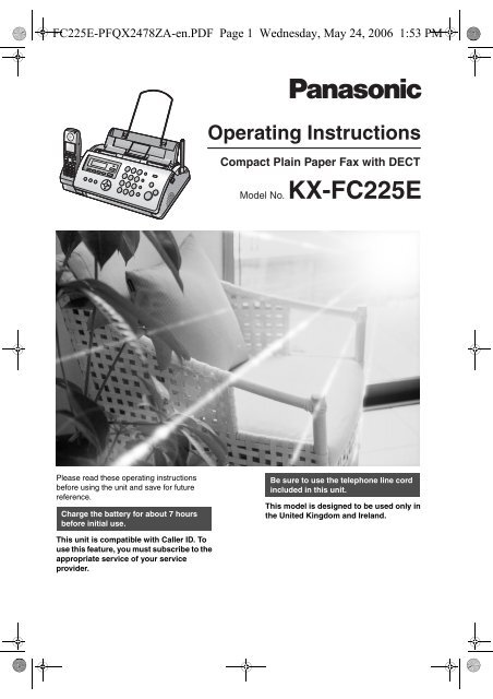 to download the KX-FC225 Product Manual - PMC Telecom