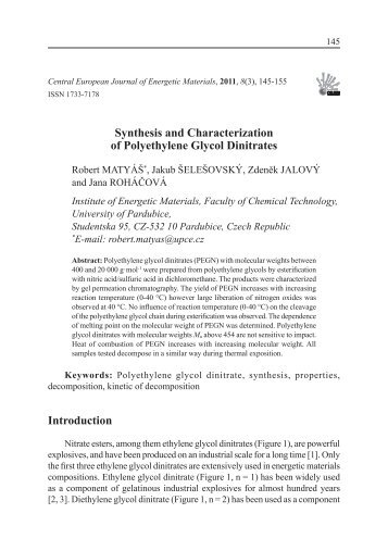 Synthesis and Characterization of Polyethylene Glycol Dinitrates ...