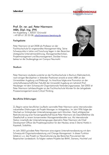 Prof. Dr. rer. pol. Peter Niermann MBA, Dipl.-Ing. (FH) - University of ...