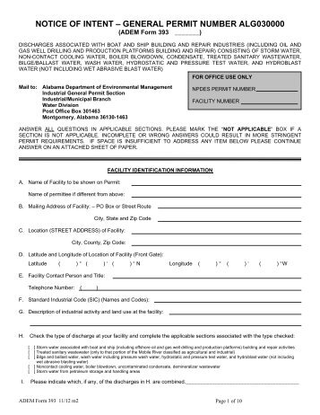 General Permit Application Package - NOI-3 - Alabama Department ...