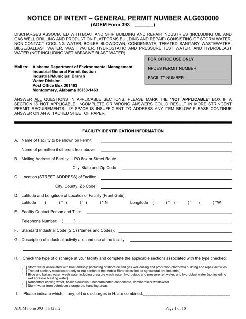 General Permit Application Package - NOI-3 - Alabama Department ...