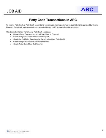 Petty Cash and ARC Job Aid