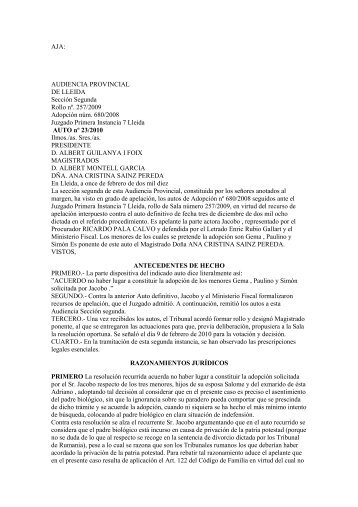 AJA: AUDIENCIA PROVINCIAL DE LLEIDA SecciÃƒÂ³n ... - LegalToday