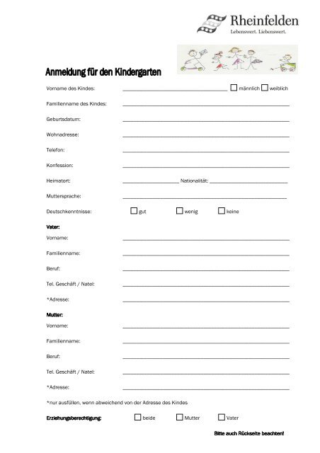 Anmeldung Kindergarten - Rheinfelden
