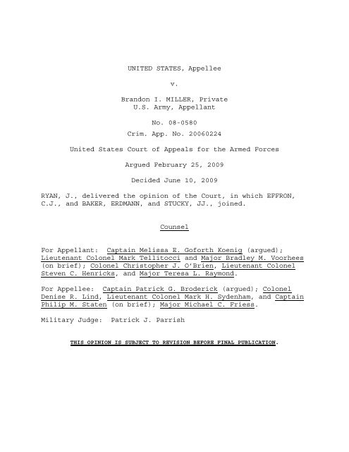 United States v. Miller - U.S. Court of Appeals for the Armed Forces