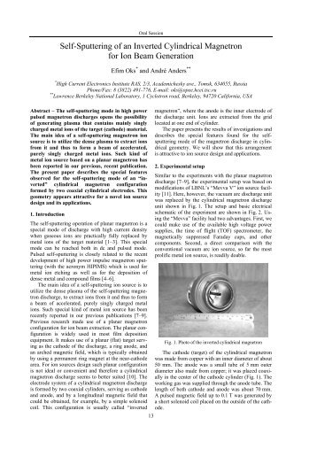 Self-Sputtering of an Inverted Cylindrical Magnetron for Ion Beam ...