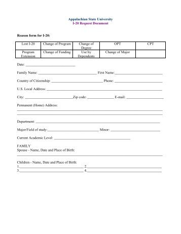 Appalachian State University I-20 Request Document Reason form ...