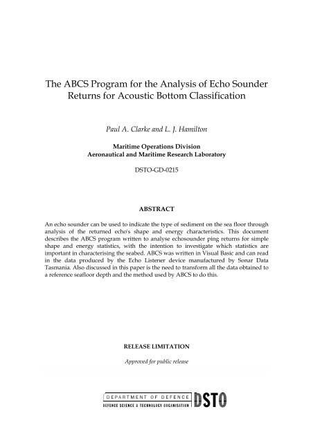 The ABCS Program for the Analysis of Echo Sounder Returns for ...