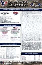 HOUSTON TEXANS WEEKLY RELEASE - NFL.com