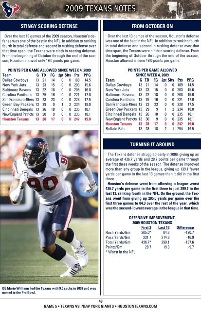 HOUSTON TEXANS WEEKLY RELEASE - NFL.com