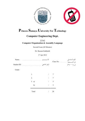 Computer Organization & Assembly Language Exam 2 (2012)