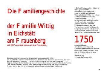 Die Familiengeschichte der Familie Wittig in Eichstätt am