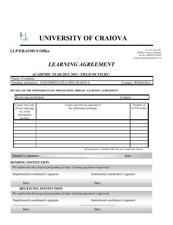 learning agreement - Universitatea din Craiova