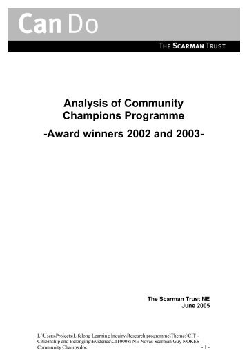 Analysis of Community Champions Programme -Award ... - Niace