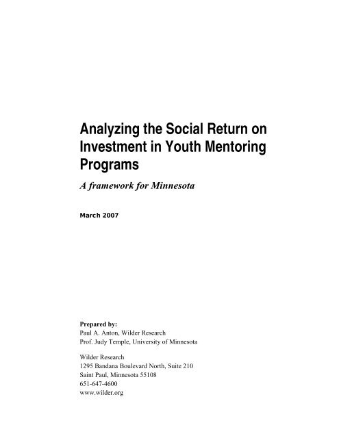Analyzing the Social Return on Investment in Youth Mentoring ...