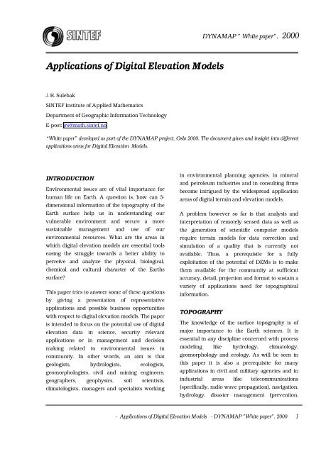 Applications of Digital Elevation Models