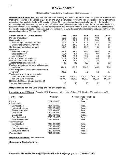 Mineral Commodity Summaries 2011 - Environmental and Energy ...