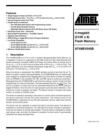 4-megabit (512K x 8) Flash Memory AT49BV040B