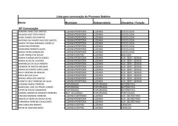 20Âª Lista para convocaÃ§Ã£o - Secretaria da EducaÃ§Ã£o