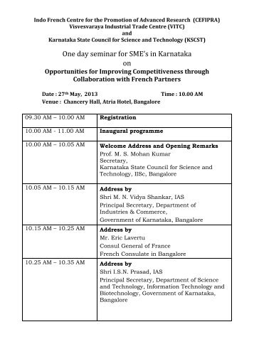 One day seminar for SME's in Karnataka on - KSCST