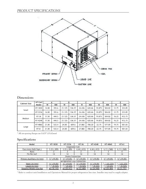 Evaporator Coil Spec Sheet HT Series - Alpine Home Air Products