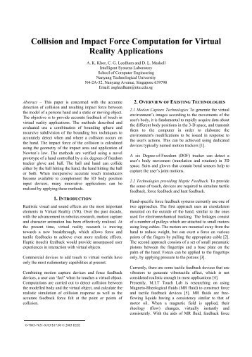 Collision and Impact Force Computation for Virtual Reality ...
