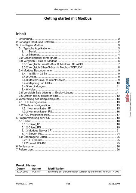 Getting started mit Modbus Inhalt