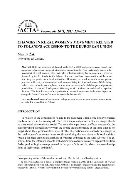 ACTA SCIENTIARUM POLONORUM - SGGW