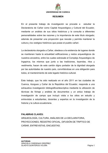 RESUMEN En el presente trabajo de investigación se procede a ...