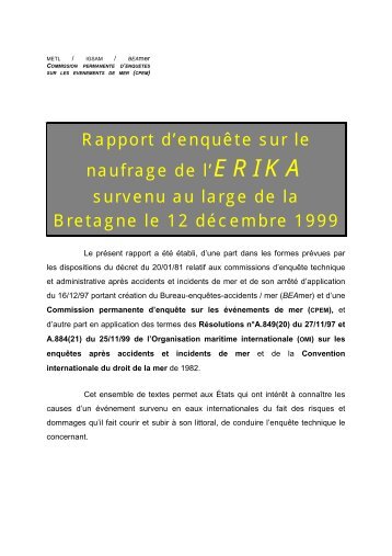 Rapport d'enquÃªte sur le naufrage de l'ERIKA survenu au large de ...