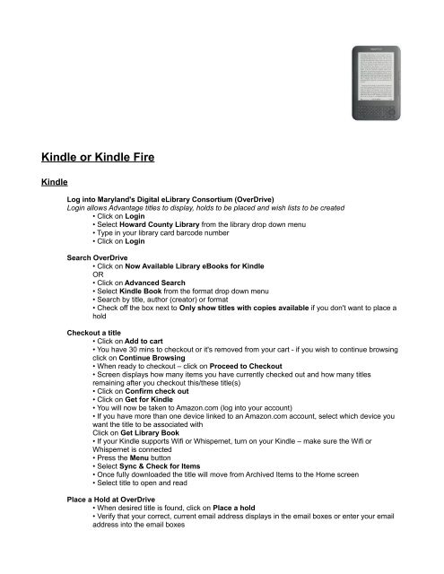 Kindle or Kindle Fire - Howard County Library