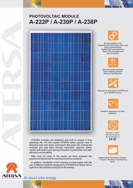 photovoltaic module a-222p / a-230p / a-238p - SAT Solar