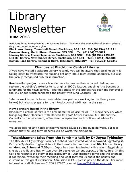 Library newsletter June 2013 - Blackburn with Darwen Borough ...