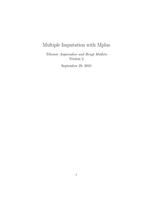 Multiple Imputation with Mplus - Muthén & Muthén